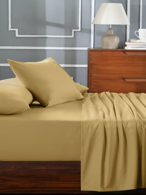 Maspar Yellow Cotton Solid King Size Bedsheet with 2 Pillow Case