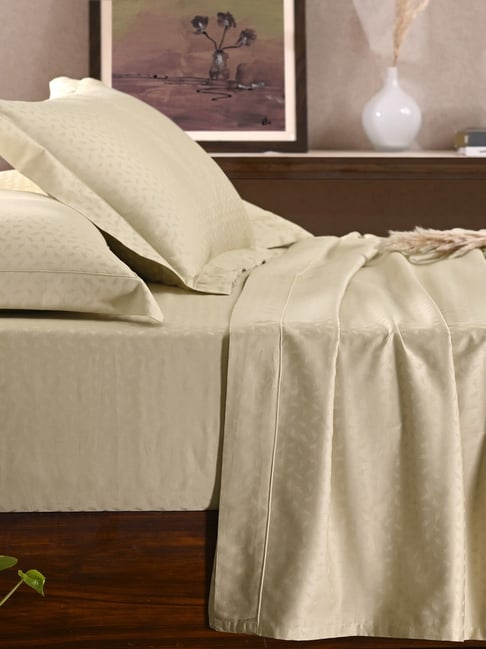 Maspar Beige Cotton Self Print King Size Bedsheet with 2 Pillow Case