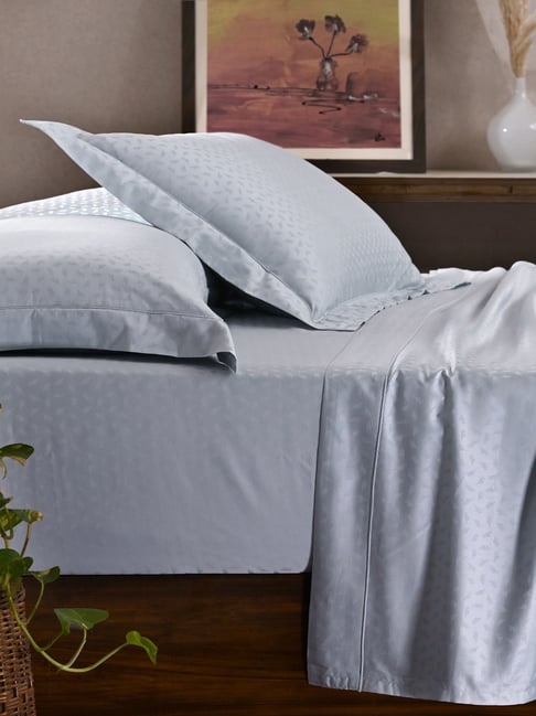 Maspar Blue Cotton Self Print King Size Bedsheet with 2 Pillow Case