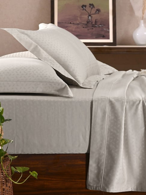 Maspar Grey Cotton Self Print King Size Bedsheet with 2 Pillow Case