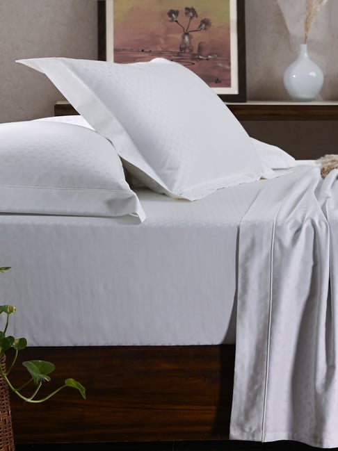 Maspar White Cotton Self Print King Size Bedsheet with 2 Pillow Case