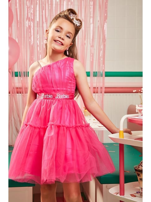 Tiny Girl Hot Pink Barbie Printed Dress