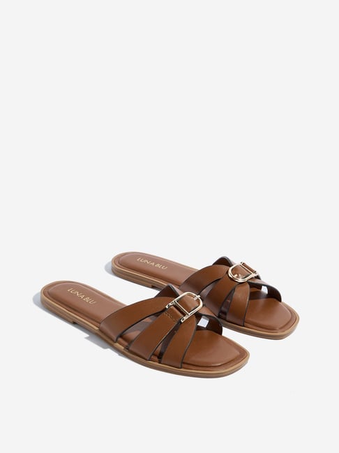 LUNA BLU by Westside Brown Multi-Strap Slides