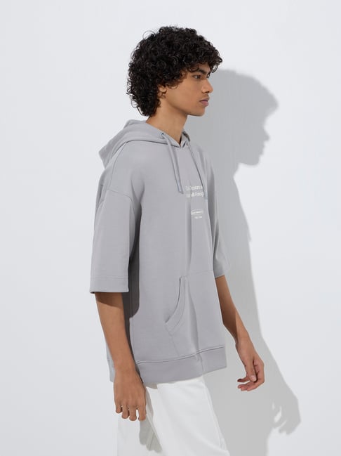 studiofit men Studiofit by Westside Grey Text Printed Relaxed-Fit Cotton-Blend Hoodie-picture-32