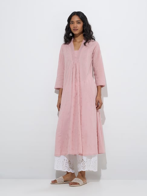 Utsa by Westside Light Pink Embroidered Cotton A-Line Kurta-picture-42