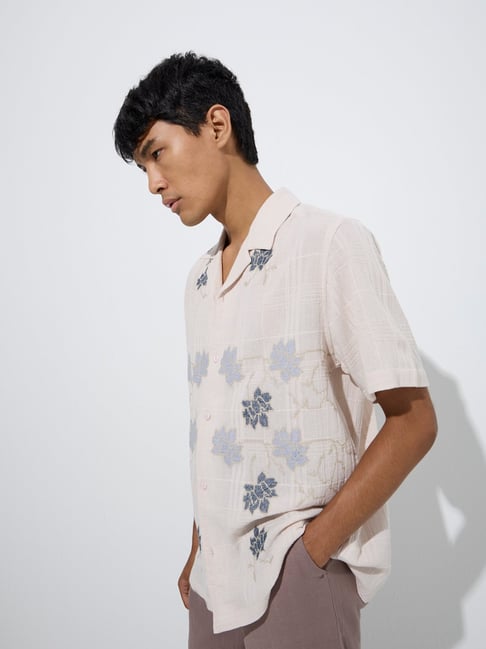 ETA by Westside Light Pink Embroidered Relaxed-Fit Cotton Shirt-picture-25