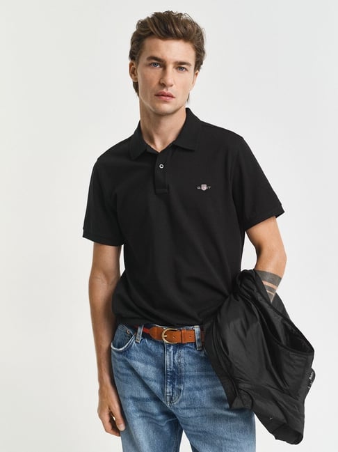 GANT Black Regular Fit Solid Polo T-Shirt-picture-34