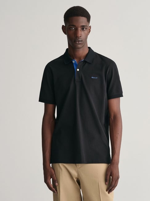 GANT Black Regular Fit Solid Polo T-Shirt-picture-33