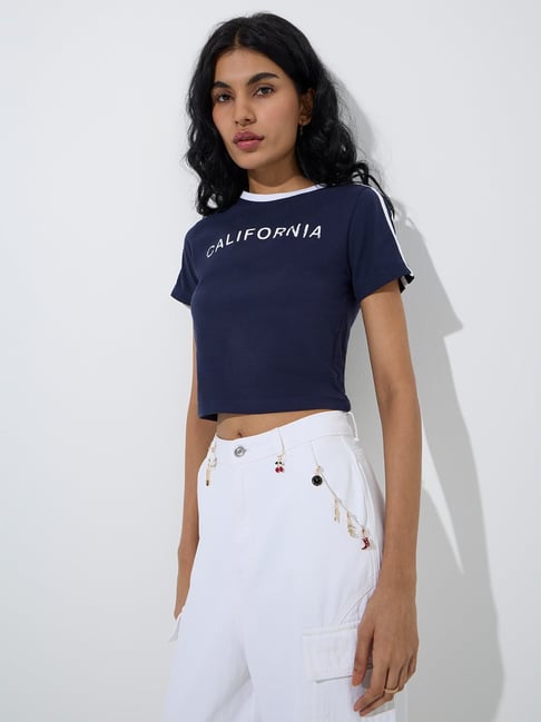 nuon women Nuon by Westside Navy Text Printed Cotton-Blend T-Shirt-picture-45