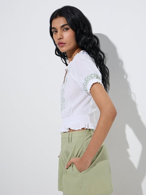 Bombay Paisley by Westside White Embroidered Cotton Top-picture-37