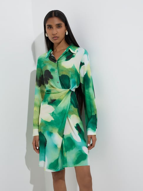 Wardrobe by Westside Green Abstract Pattern Wrap Dress