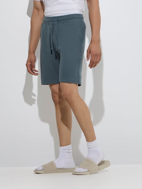 WES Lounge by Westside Dark Teal Relaxed-Fit Cotton-Blend Shorts