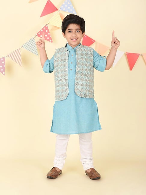 Fabindia Boys Blue Cotton Printed Kurta Sets-picture-11