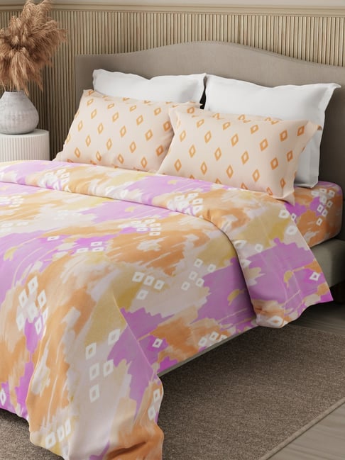Boutique Living Embrace Orange & Purple Cotton Geometric 152 TC Double Flat Bedsheet with 2 Pillow Covers-picture-11