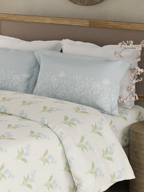 Boutique Living Valatia Green & Blue Cotton Floral 200 TC Double Flat Bedsheet with 2 Pillow Covers-picture-23