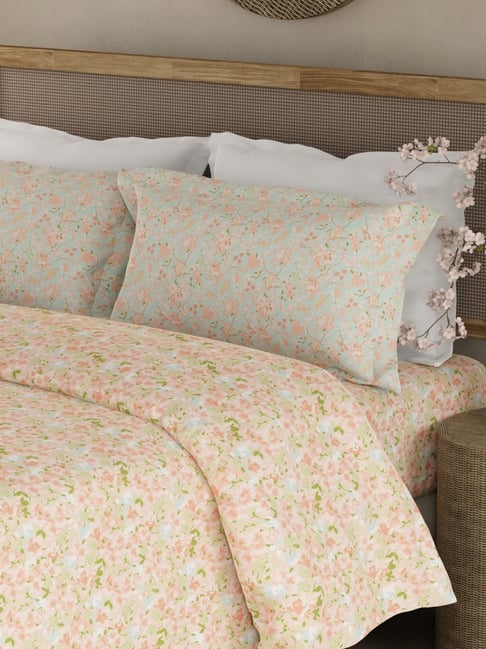 Boutique Living Valatia Pink Cotton Floral 200 TC Double Flat Bedsheet with 2 Pillow Covers-picture-30