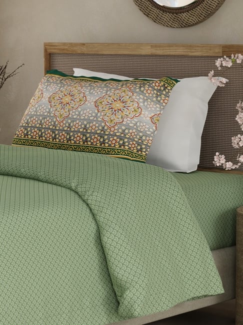 Boutique Living Heritage Walk Green Egyptian Cotton 200 TC Single Bedsheet with 1 Pillow Cover-picture-10