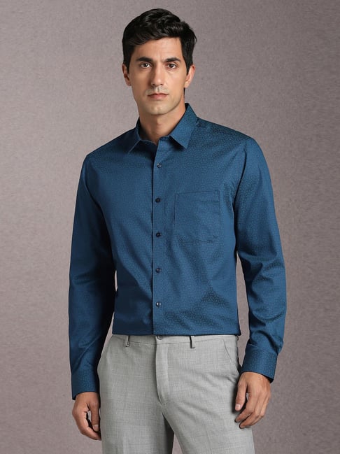 Louis Philippe Blue Cotton Regular Fit Printed Shirt-picture-17