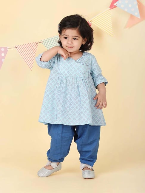 Fabindia Blue Cotton Regular Fit Printed Kurta & Pants