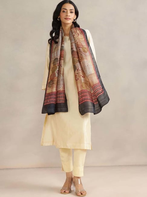Fabindia Beige & Red Floral Print Stole-picture-39
