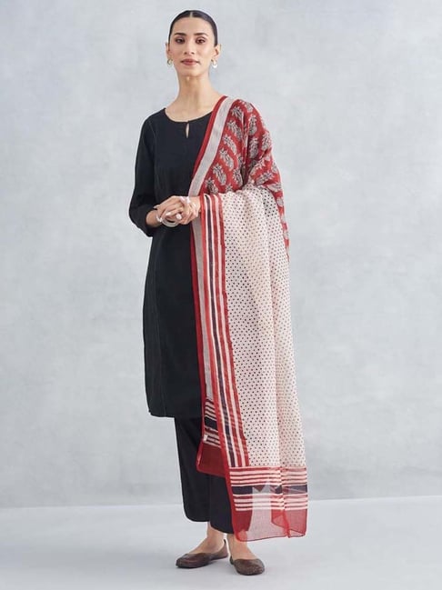 Fabindia Maroon & Beige Printed Dupatta-picture-23