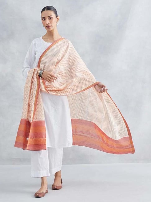 Fabindia Off White & Pink Printed Dupatta-picture-37