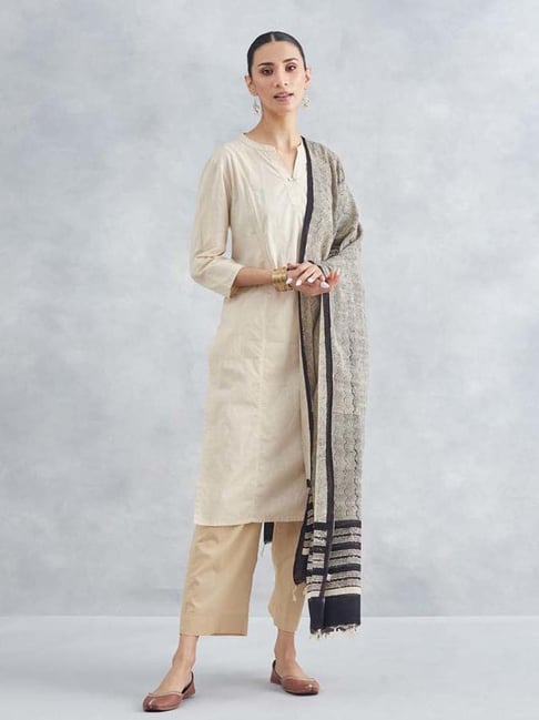 Fabindia Beige & Black Cotton Printed Dupatta-picture-43