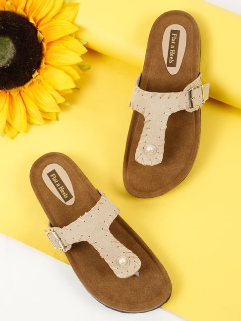 Flat n Heels Women's Beige T-Strap Sandals-picture-40