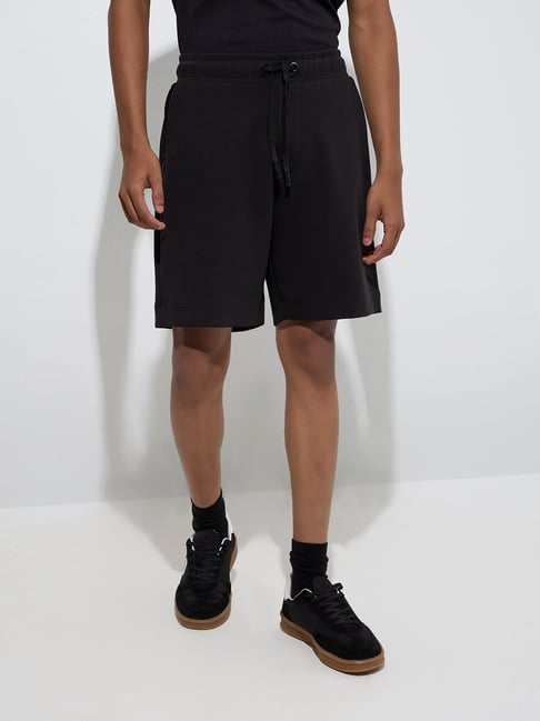 studiofit men Studiofit by Westside Black Relaxed-Fit Mid-Rise Cotton-Blend Shorts-picture-12