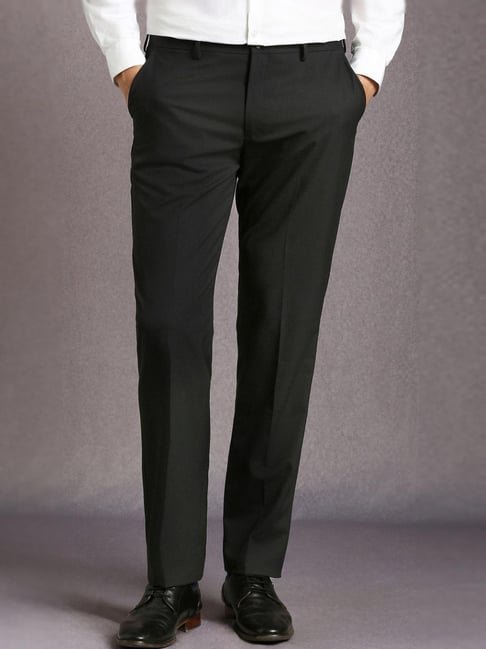 Louis Philippe Black Regular Fit Solid Formal Trousers-picture-43
