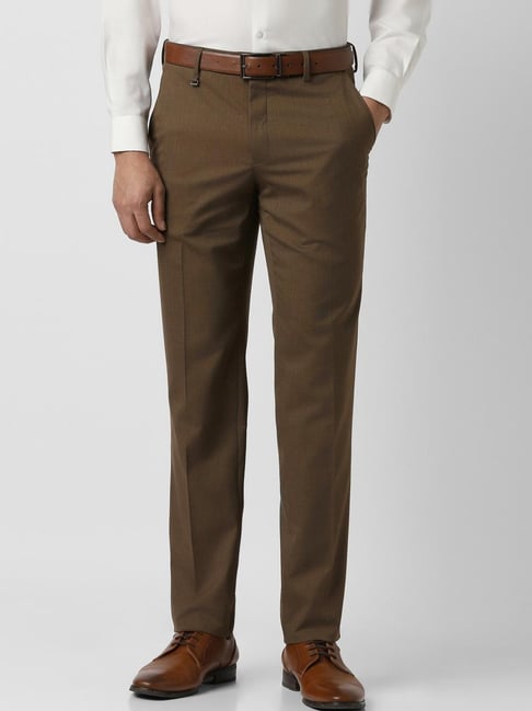 Van Heusen Brown Slim Fit Solid Formal Trousers-picture-37