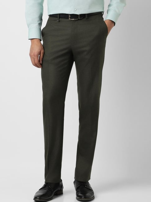 Van Heusen Green Slim Fit Checks Formal Trousers-picture-17