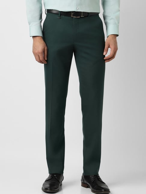 Van Heusen Green Slim Fit Solid Formal Trousers-picture-37
