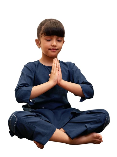 Vastramay Girls Navy Blue Kurta with Pyjamas-picture-10