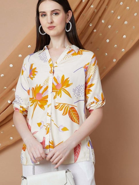 Melange By Lifestyle Off White Regular Fit Printed Shirt-picture-35