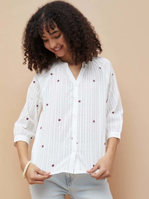 Fame Forever By Lifestyle Off White Cotton Regular Fit Embroidered Shirt-picture-20