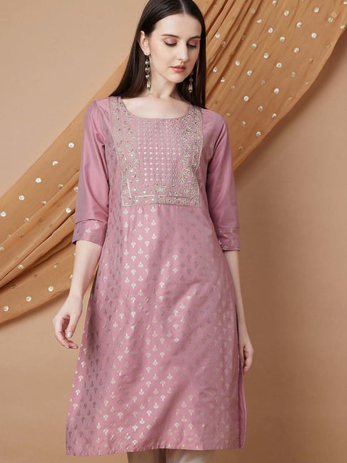 Melange By Lifestyle Dusty Pink Regular Fit Embroidered Kurta-picture-23