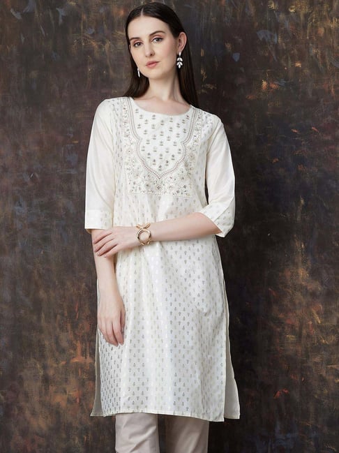 Melange By Lifestyle Off White Regular Fit Embroidered Kurta-picture-20