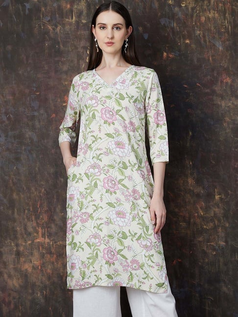 Melange By Lifestyle Off White Regular Fit Floral Print Kurta-picture-21