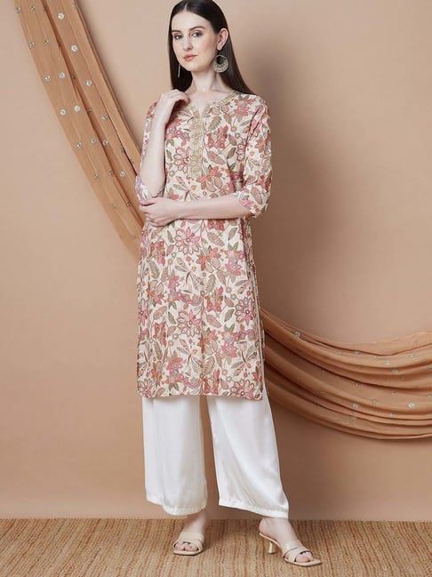 Melange By Lifestyle Pink Regular Fit Floral Print Kurta-picture-28