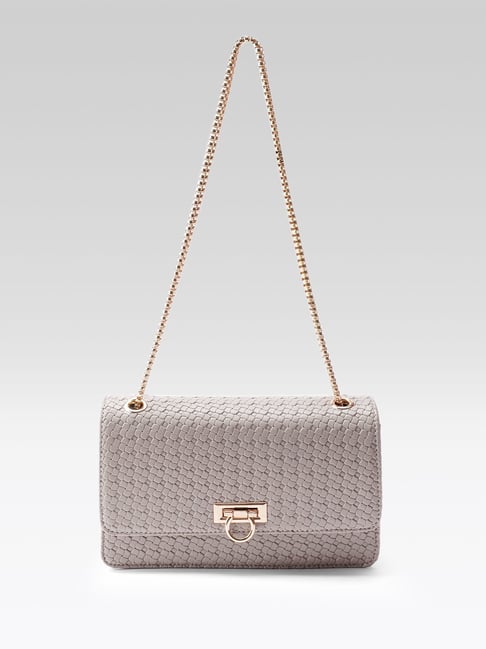 Carlton London Grey Woven Medium Leather Shoulder Bag