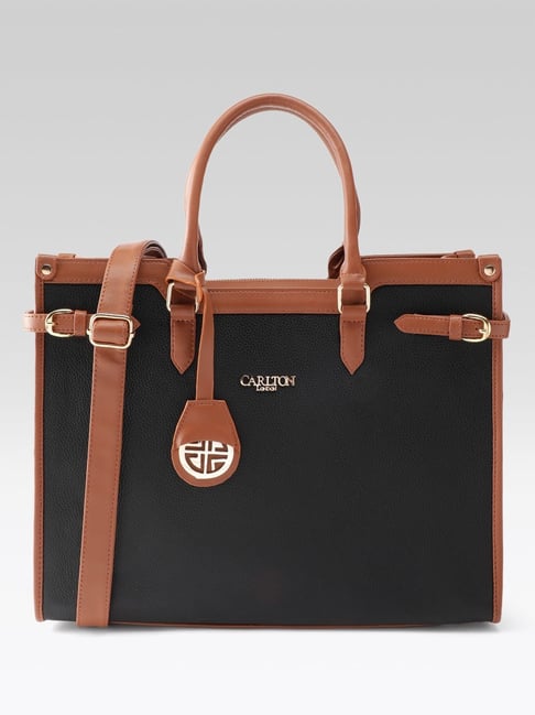Carlton London Black Medium Leather Tote