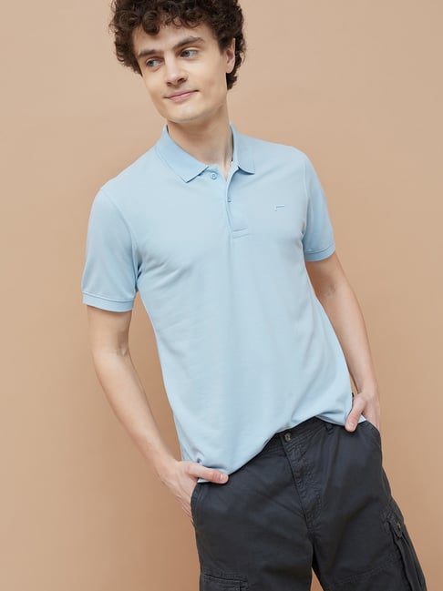 Fame Forever By Lifestyle Light Blue Regular Fit Polo T-Shirt