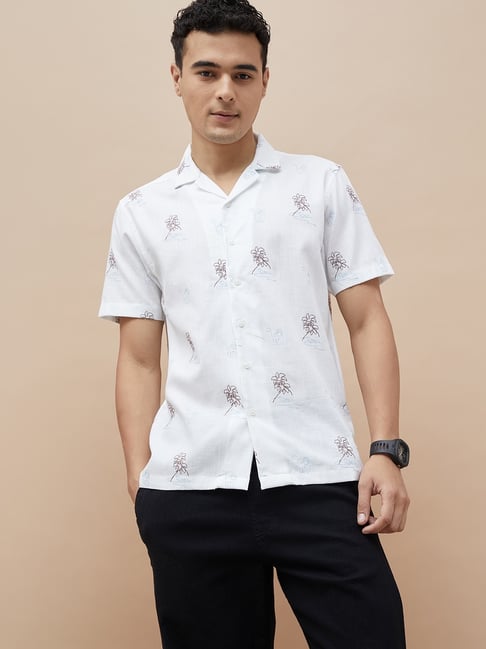 Code By Lifestyle White Cotton Regular Fit Embroidered Shirt-picture-11