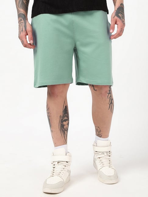 Bewakoof Green Blended Relaxed Fit Solid Oversized Shorts-picture-22