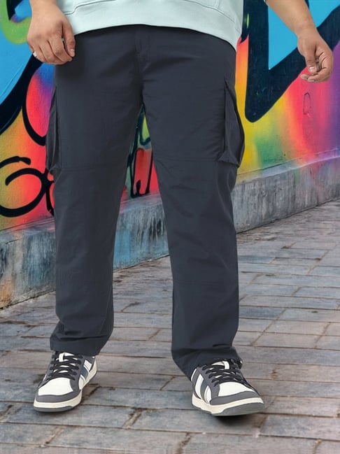 Bewakoof Navy Nylon Regular Fit Solid Cargo Parachute Pants-picture-10