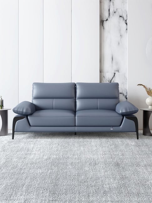 Durian Rainer Blue Leather 3 Seater Sofa-picture-15