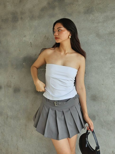 Freyja India Grey Cotton Polyblend Solid Skirts