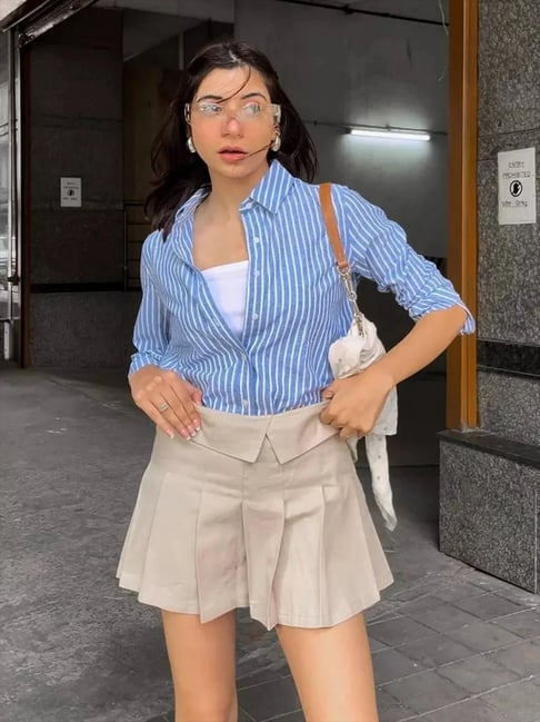 Freyja India Beige Cotton Polyblend Solid Skirts