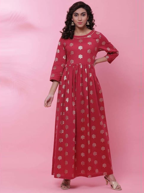 Biba Cherry Cotton Flared Fit Printed Dress